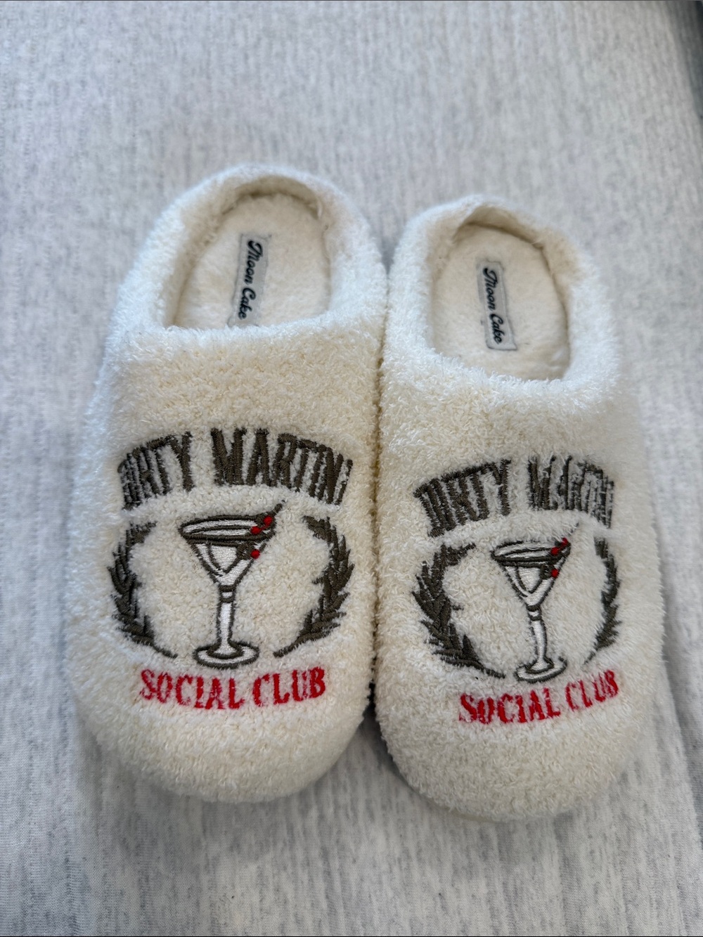 Dirty Martini Social Club Cream Cozy Slippers